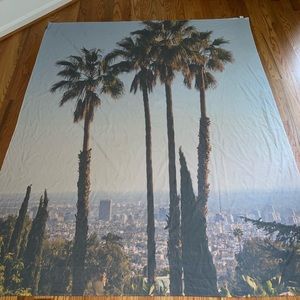 Palm Trees over city line wall Tapestry. 68x80 inches